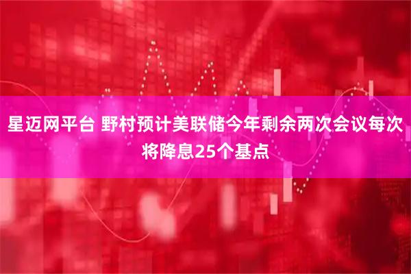 星迈网平台 野村预计美联储今年剩余两次会议每次将降息25个基点