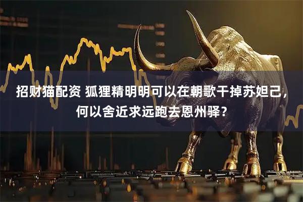 招财猫配资 狐狸精明明可以在朝歌干掉苏妲己，何以舍近求远跑去恩州驿？
